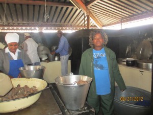 This is the indoor kitchen - that is sunlight at the top of the walls.  Lunch is cooked for 850 children and 100 adults here. 