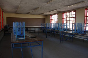 The science lab as stools and tables instead of desks and chairs.  